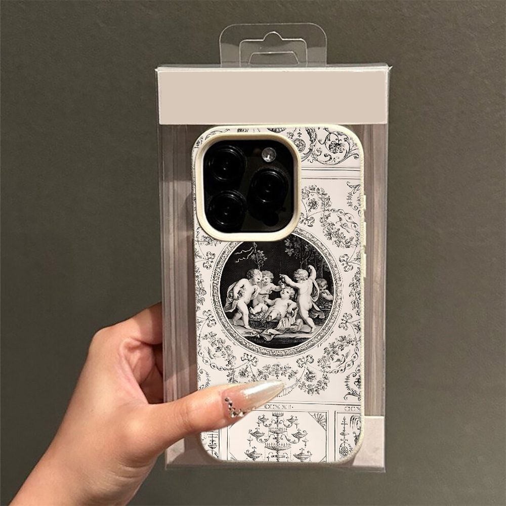 Vintage Floral Pattern Soft Case - Vintage telefoonhoesje met barok-engelenpatroon, voor dames,